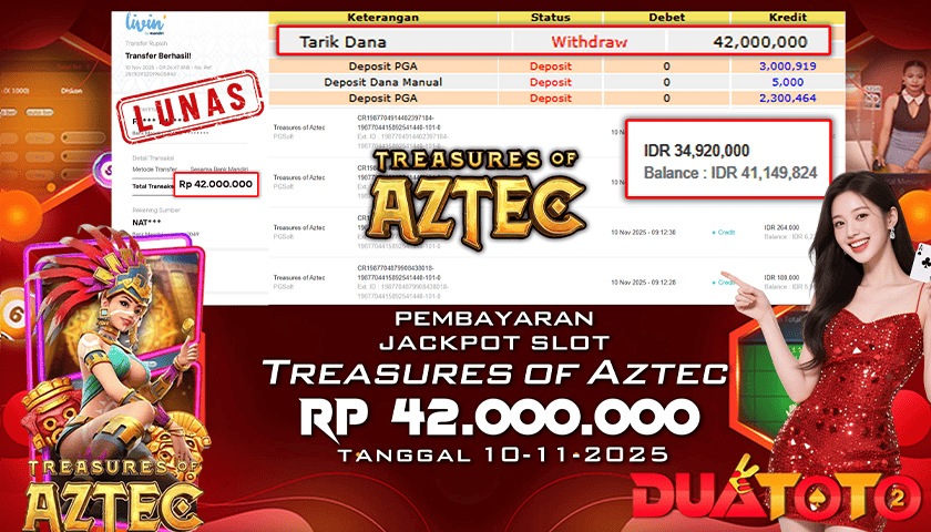 BUKTI PEMBAYARAN JACKPOT SLOT TREASURES OF AZTEC 10-11-2025
