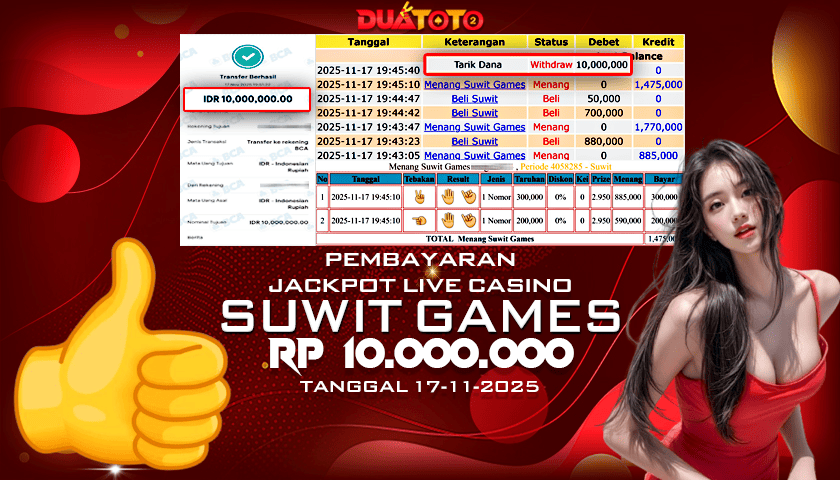 BUKTI PEMBAYARAN JACKPOT LIVE CASINO SUWIT GAMES 17-11-2025