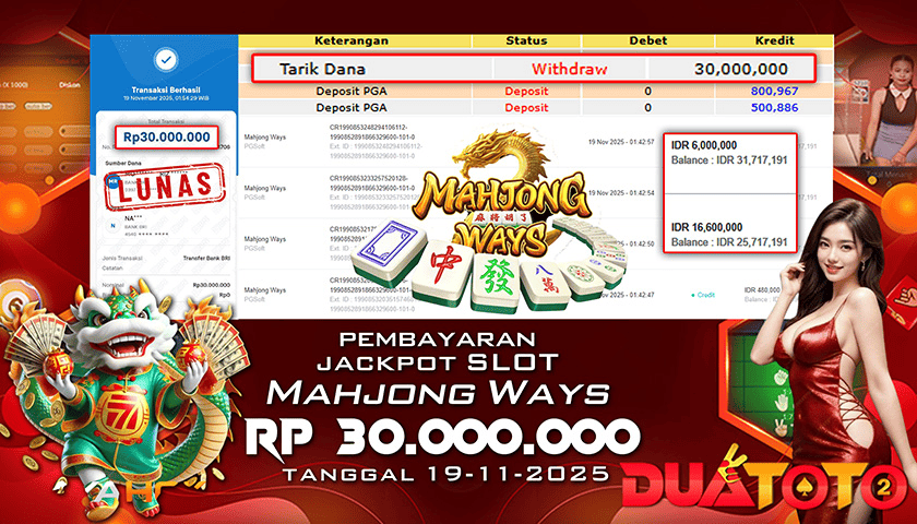BUKTI PEMBAYARAN JACKPOT SLOT MAHJONG WAYS 19-11-2025