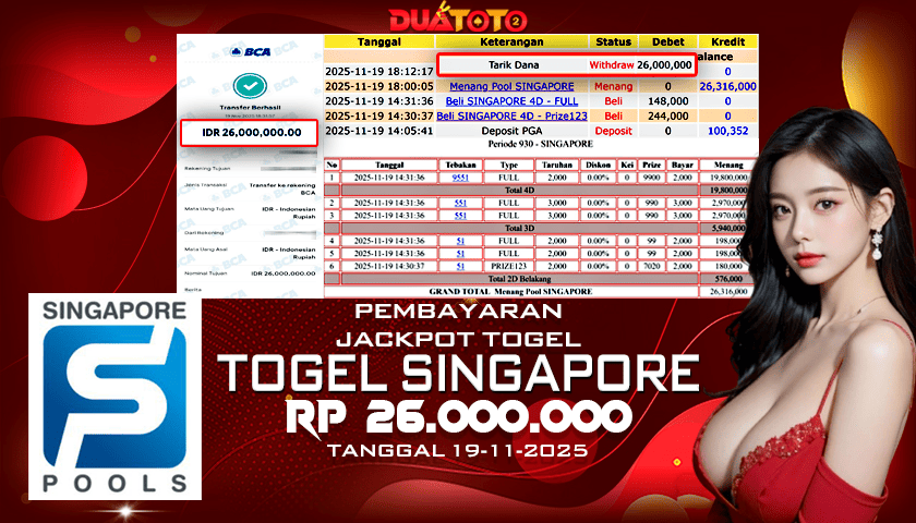 BUKTI PEMBAYARAN JACKPOT TOGEL SINGAPORE 19-11-2025