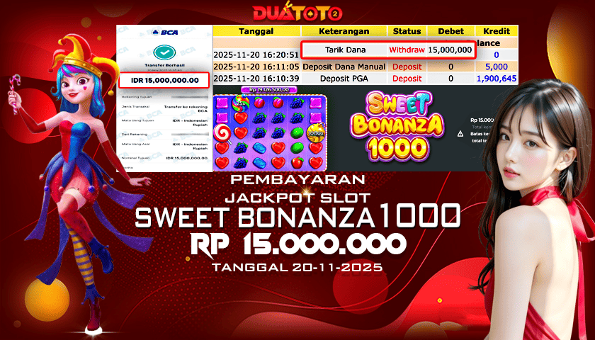 BUKTI PEMBAYARAN JACKPOT SLOT SWEET BONANZA 1000 20-11-2025