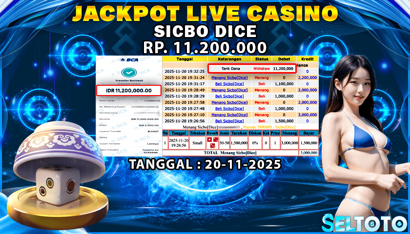 BUKTI PEMBAYARAN JACKPOT LIVE CASINO SISBO DICE 20-11-2025