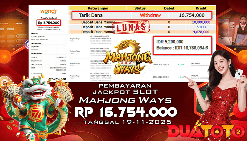 BUKTI PEMBAYARAN JACKPOT SLOT MAHJONG WAYS 23-11-2025