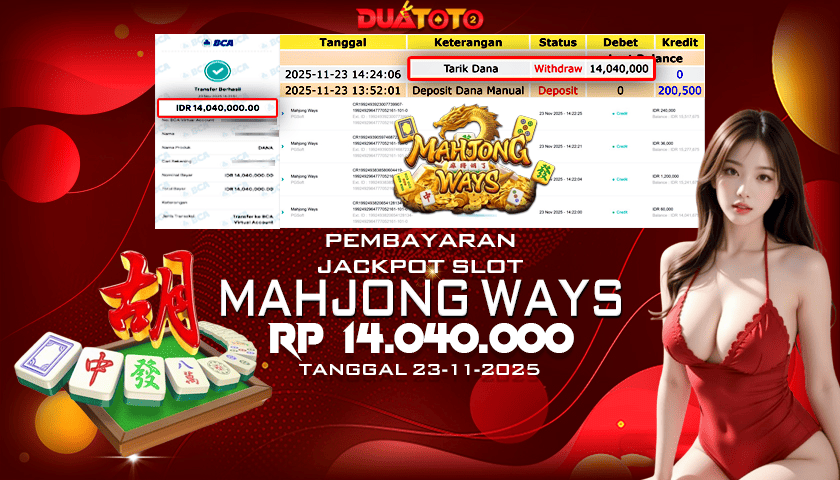 BUKTI PEMBAYARAN JACKPOT SLOT MAHJONG WAYS 23-11-2025