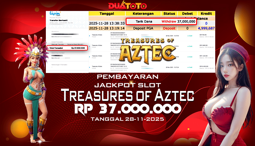 BUKTI PEMBAYARAN JACKPOT SLOT TREASURES OF AZTEC 28-11-2025