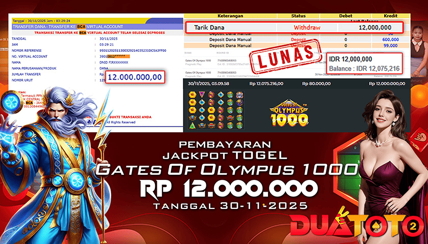 BUKTI PEMBAYARAN JACKPOT SLOT GATES OF OLYMPUS 1000 30-11-2025