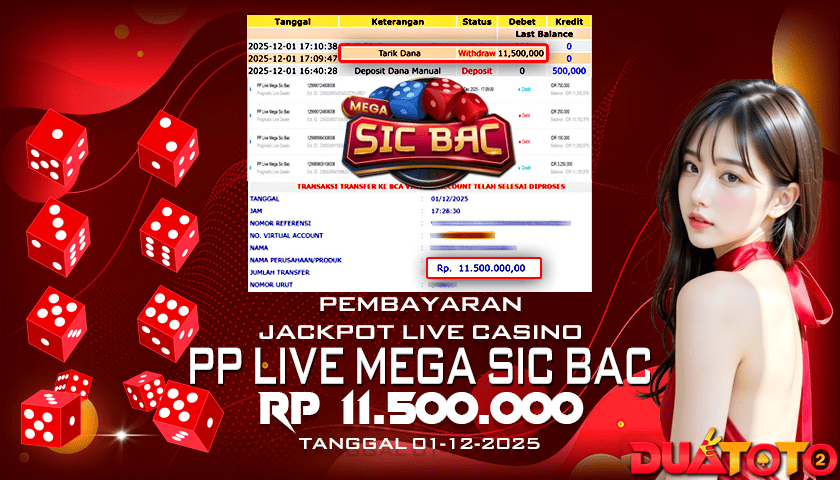 BUKTI PEMBAYARAN JACKPOT LIVE CASINO PP LIVE MGA SIC BAC 01-12-2025