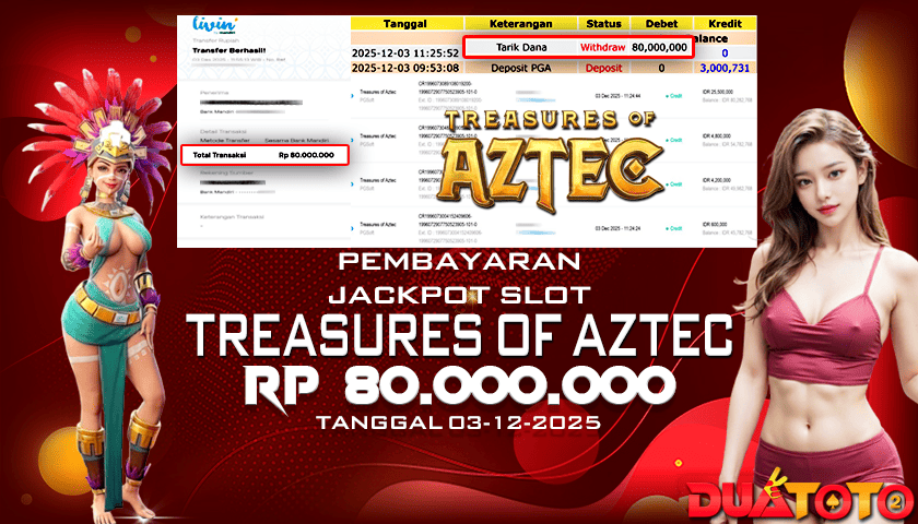 BUKTI PEMBAYARAN JACKPOT SLOT TREASURES OF AZTEC 03-12-2025