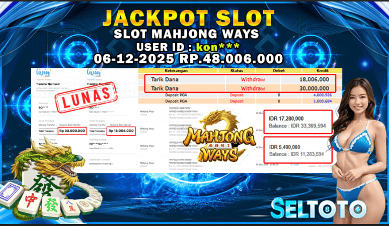 BUKTI PEMBAYARAN JACKPOT SLOT  MAHJONG WAYS 06-12-2025