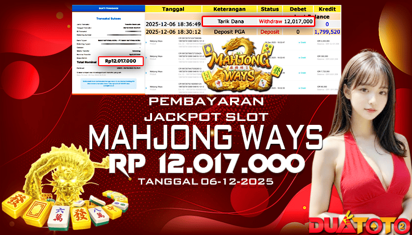 BUKTI PEMBAYARAN JACKPOT SLOT MAHJONG WAYS 06-12-2025