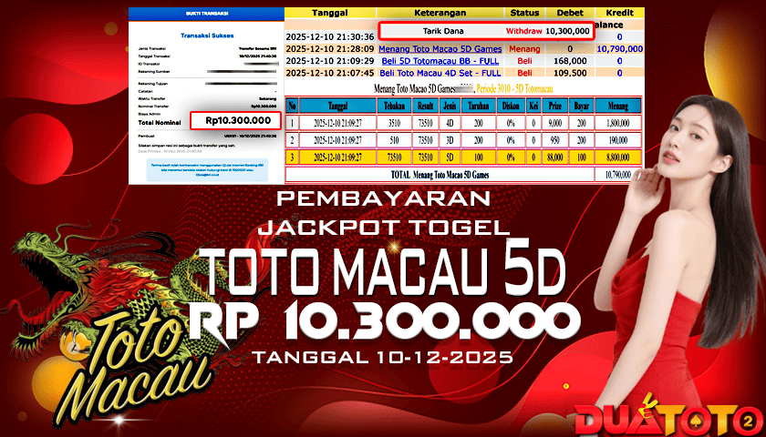 BUKTI PEMBAYARAN JACKPOT TOGEL TOTO MACAU 5D 10-12-2025