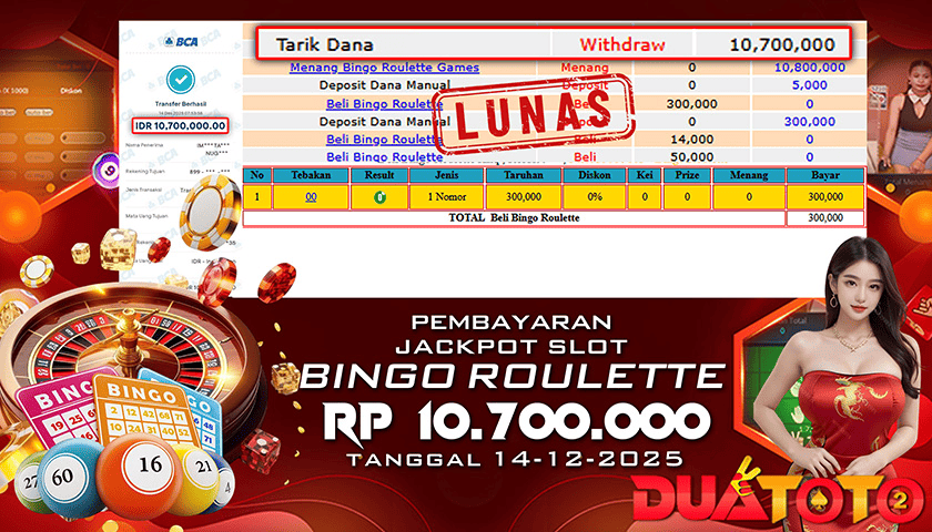 BUKTI PEMBAYARAN JACKPOT LIVE GAME BINGO ROULETTE 14-12-2025