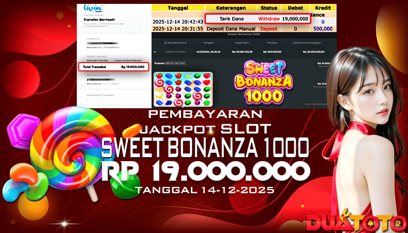 BUKTI PEMBAYARAN JACKPOT SLOT SWEET BONANZA 1000 14-12-2025