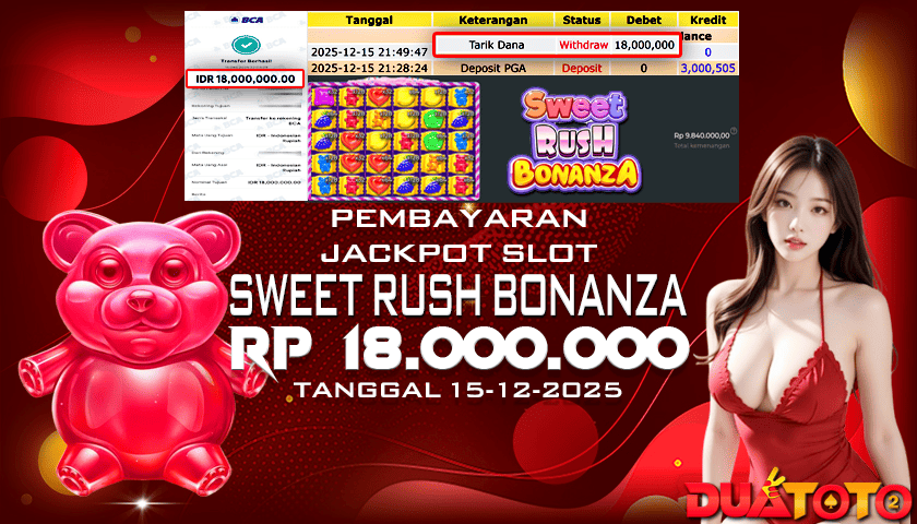 BUKTI PEMBAYARAN JACKPOT SLOT SWEET RUSH BONANZA 15-12-2025