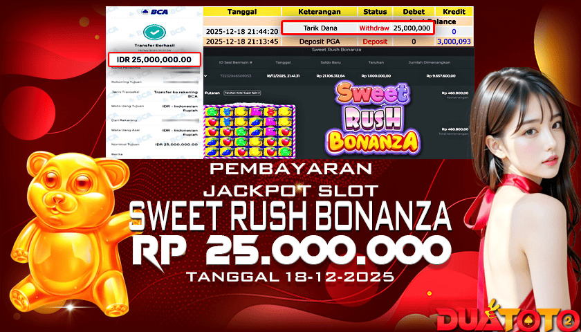 BUKTI PEMBAYARAN JACKPOT SLOT SWEET RUSH BONANZA 18-12-2025
