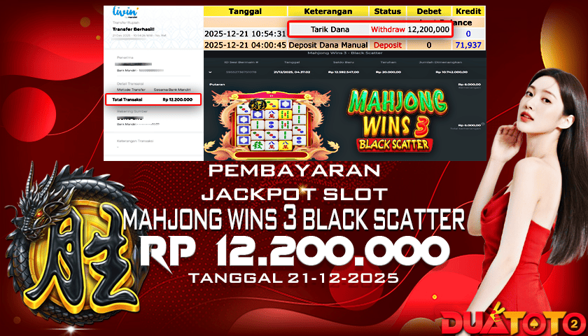BUKTI PEMBAYARAN JACKPOT SLOT MAHJONG WINS 3 BLACK SCATTER  21-12-2025
