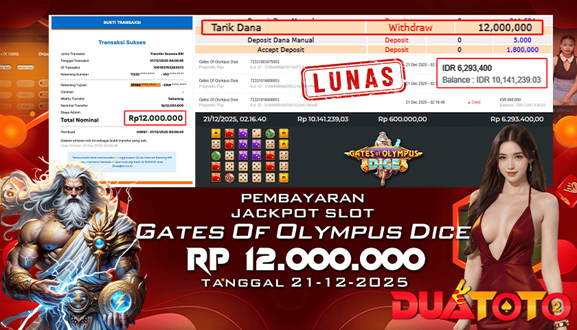 BUKTI PEMBAYARAN JACKPOT SLOT GATES OF OLYMPUS DICE 21-12-2025