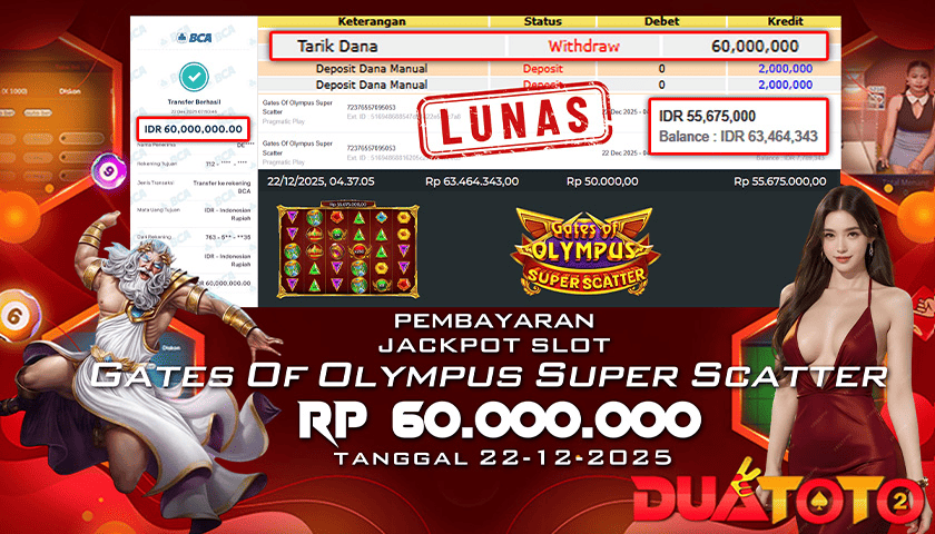 BUKTI PEMBAYARAN JACKPOT SLOT GATES OF OLYMPUS SUPER SCETTER  22-12-2025