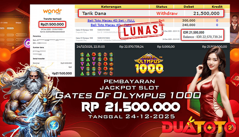 BUKTI PEMBAYARAN JACKPOT SLOT GATES OF OLYMPUS 1000 24-12-2025