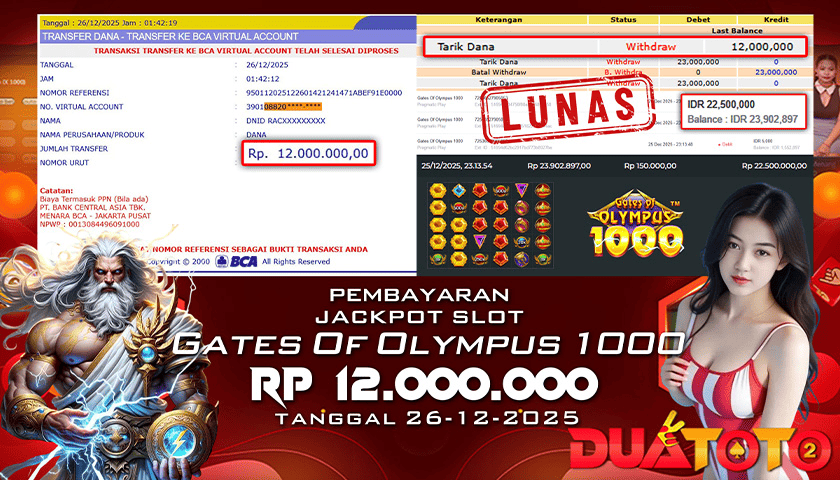 BUKTI PEMBAYARAN JACKPOT SLOT GATES OF OLYMPUS 1000 26-12-2025