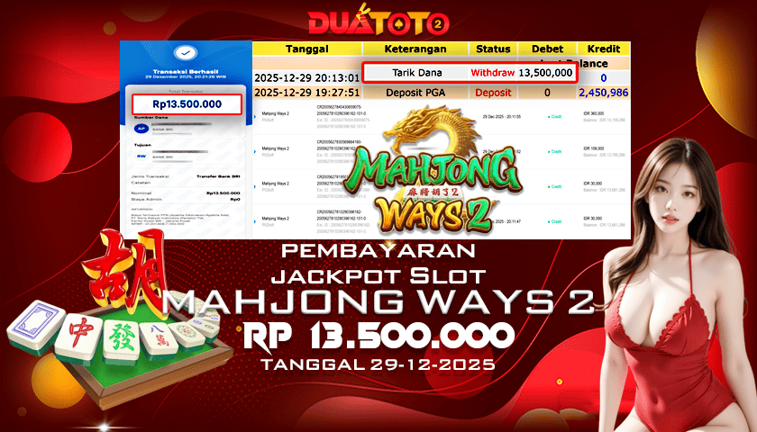 BUKTI PEMBAYARAN JACKPOT SLOT MAHJONG WAYS 2  29-12-2025