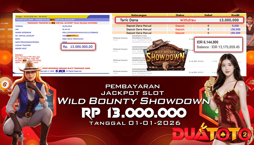 BUKTI PEMBAYARAN JACKPOT SLOT WILD BOUNTY SHOWDOWN 01-01-2026