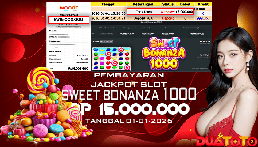 BUKTI PEMBAYARAN JACKPOT SLOT SWEET BONANZA 1000 01-01-2026