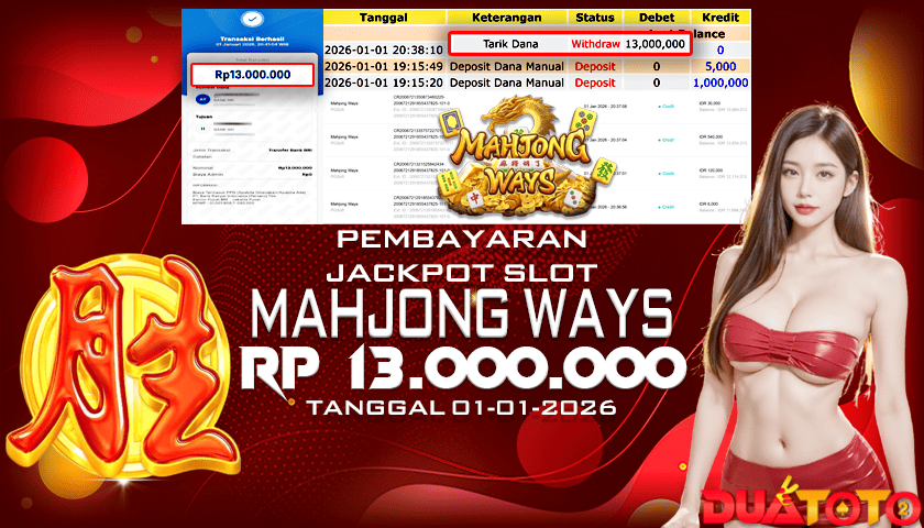 BUKTI PEMBAYARAN JACKPOT SLOT MAHJONG WAYS   01-01-2026