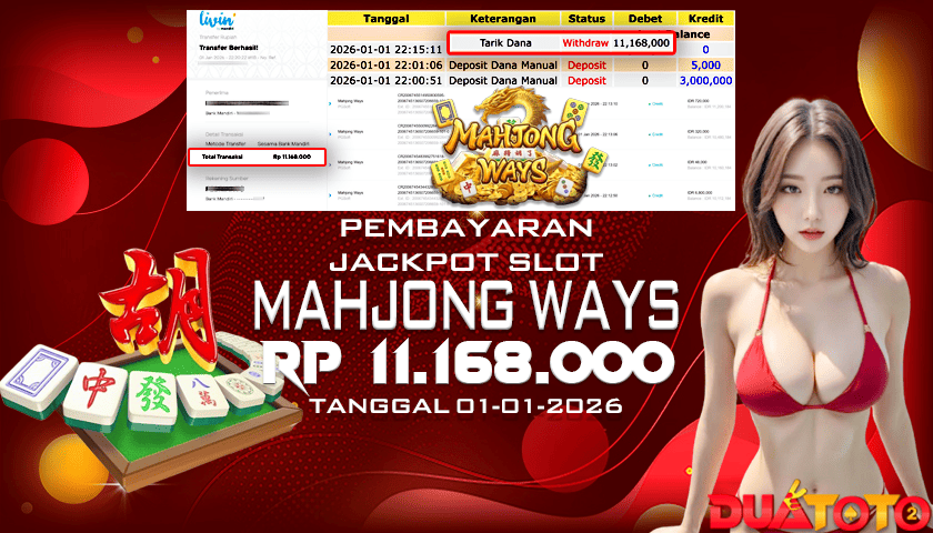 BUKTI PEMBAYARAN JACKPOT SLOT MAHJONG WAYS   01-01-2026