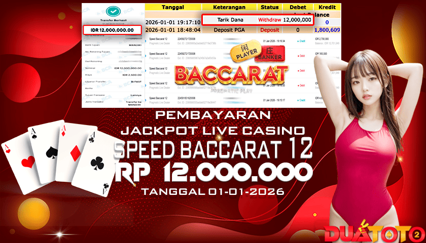 BUKTI PEMBAYARAN JACKPOT LIVE CASINO SPEED BACCARAT 12 01-01-2026