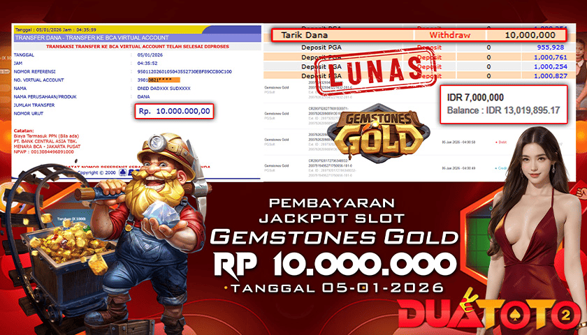 BUKTI PEMBAYARAN JACKPOT SLOT GEMSTONES GOLD 05-01-2026