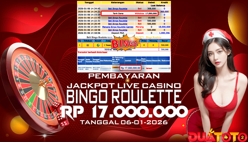 BUKTI PEMBAYARAN JACKPOT LIVE CASINO BINGO ROULETTE 06-01-2026