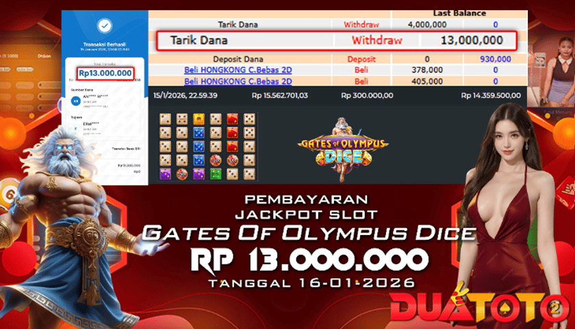 BUKTI PEMBAYARAN JACKPOT SLOT GATES OF OLYMPUS DICE 16-01-2026