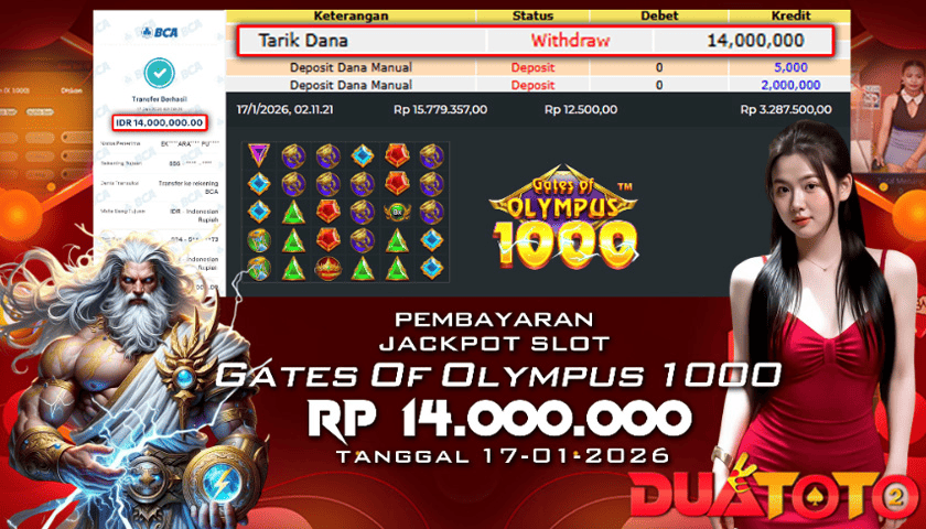 BUKTI PEMBAYARAN JACKPOT SLOT GATES OF OLYMPUS 1000 17-01-2026