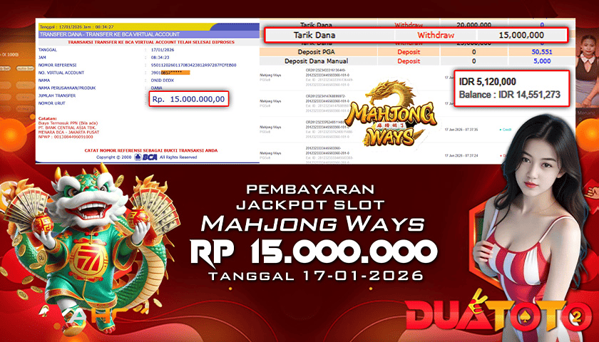 BUKTI PEMBAYARAN JACKPOT SLOT  MAHJONG WAYS 17-01-2026