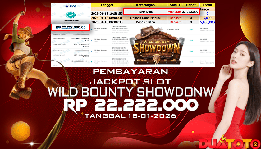 BUKTI PEMBAYARAN JACKPOT SLOT WILD BOUNTY SHOWDOWN 18-01-2026