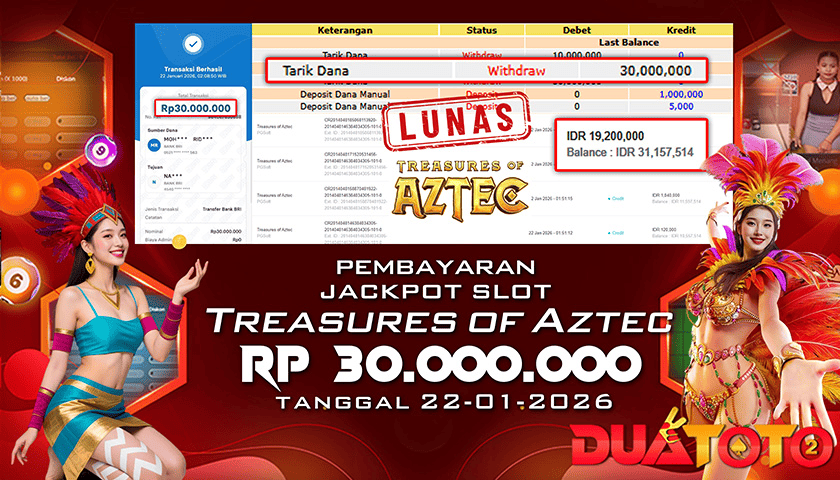 BUKTI PEMBAYARAN JACKPOT SLOT TREASURES OF AZTEC 22-01-2026