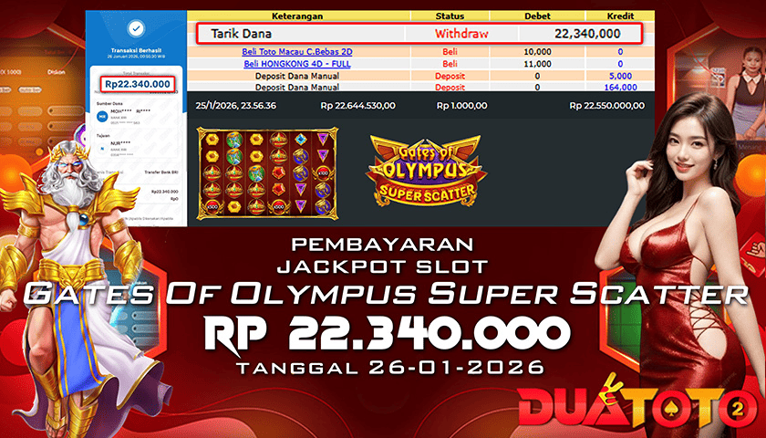 BUKTI PEMBAYARAN JACKPOT GARES OF OLYMPUS SUPER SCATTER  26-01-2026
