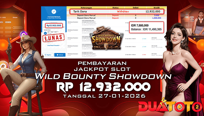 BUKTI PEMBAYARAN JACKPOT WILD BOUNTY SHOWDOWN 27-01-2026