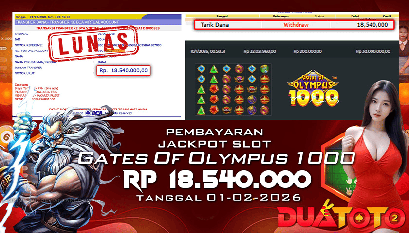 BUKTI PEMBAYARAN JACKPOT SLOT GATES OF O;YMPUS 1000 01-02-2026