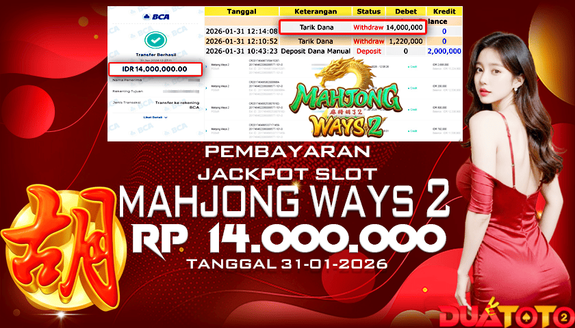 BUKTI PEMBAYARAN JACKPOT SLOT MAHJONG WAYS 2  31-01-2026