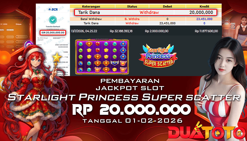 BUKTI PEMBAYARAN JACKPOT SLOT STARLIGHT PRINCESS SUPER SCATTER 01-02-2026