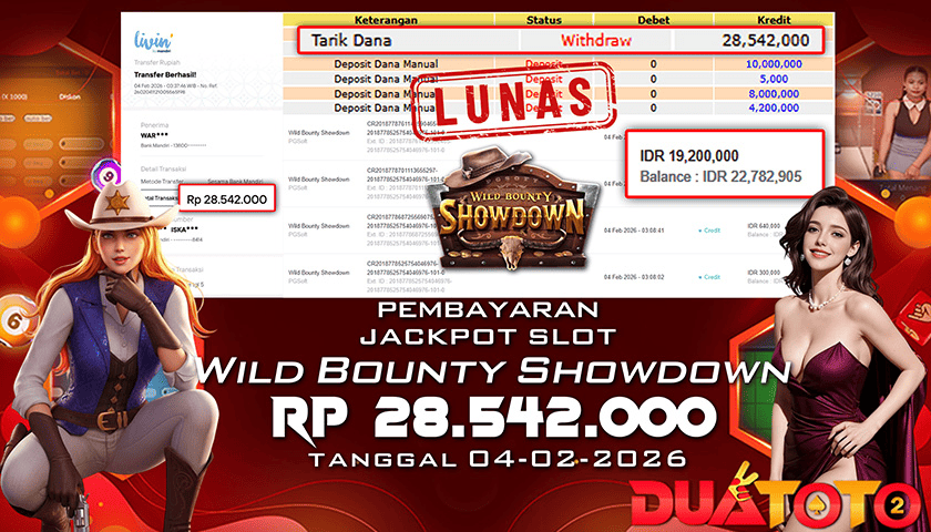 BUKTI PEMBAYARAN JACKPOT SLOT WILD BOUTY SHOWDOWN 04-02-2026