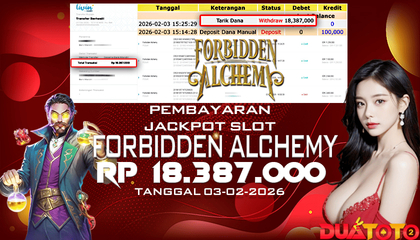 BUKTI PEMBAYARAN JACKPOT SLOT FORBIDDEN ALCHEMY 03-02-2026