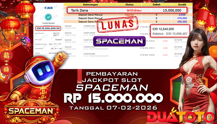 BUKTI PEMBAYARAN JACKPOT SLOT SPACEMAN 07-02-2026