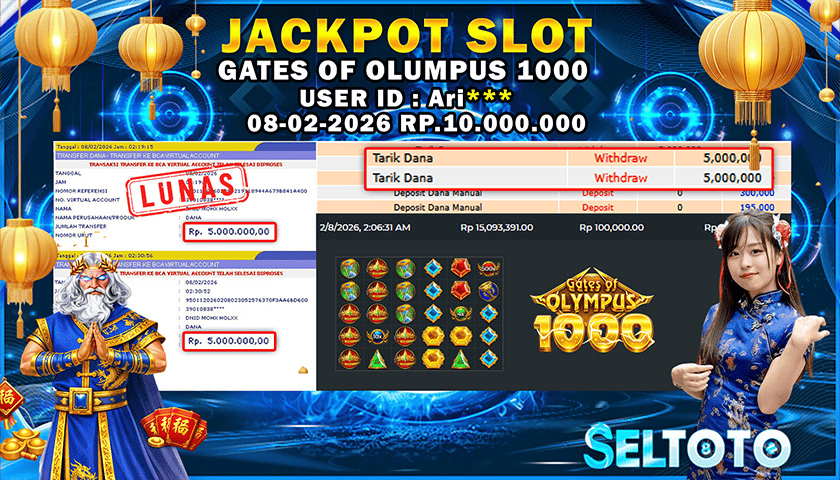 BUKTI PEMBAYARAN JACKPOT SLOT GATES OF OLYMPUS 1000 08-02-2026