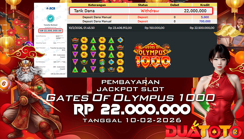 BUKTI PEMBAYARAN JACKPOT SLOT GATES OF OLYMPUS 1000 10-02-2026