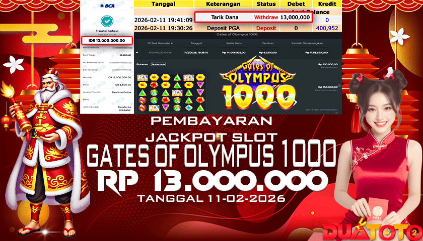 BUKTI PEMBAYARAN JACKPOT SLOT GATES OF OLYMPUS 1000 11-02-2026