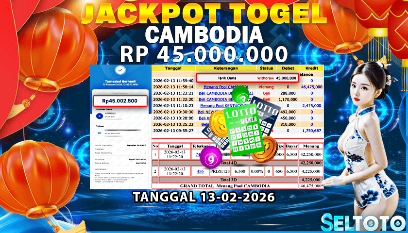 BUKTI PEMBAYARAN JACKPOT TOGEL CAMBODIA 13-02-2026
