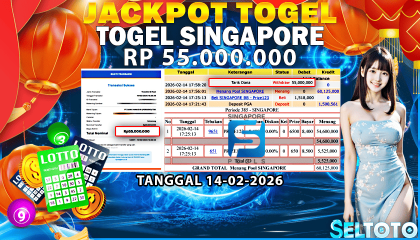 BUKTI PEMBAYARAN JACKPOT TOGEL SINGAPORE 14-02-2026
